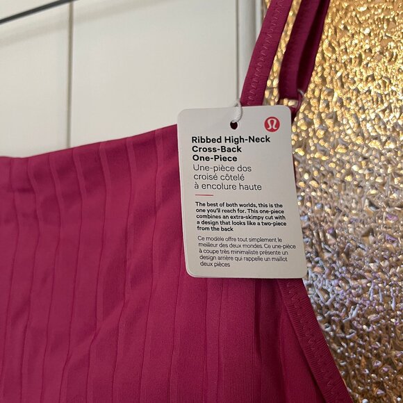 Lululemon Ribbed High-Neck Cross-Back One-Piece Swimsuit - Pink Lychee - Picture 2 of 7